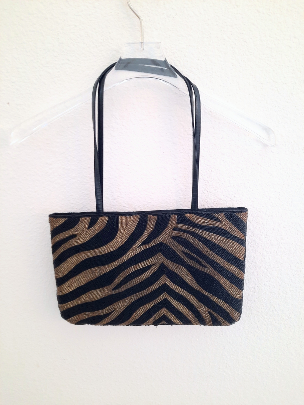 Vintage Y&S Black and Gold Beaded Zebra Print Shoulder Bag